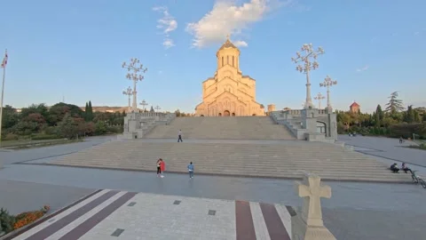 Dron shot of Trinity cathedral in Tbilisi, Georgia Stock Footage 141254132