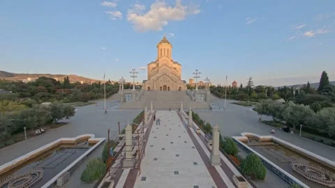 Dron shot of Trinity cathedral in Tbilisi, Georgia Stock Footage 141254144