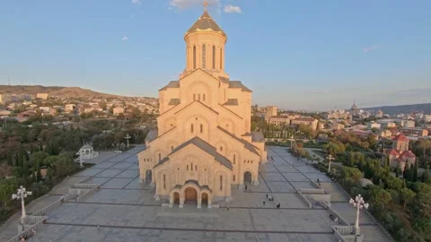 Dron shot of Trinity cathedral in Tbilisi, Georgia Stock Footage 141254147