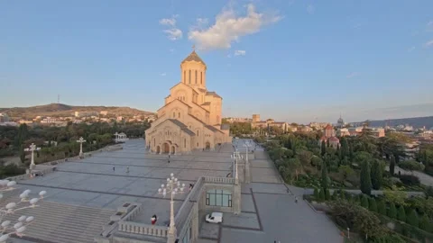 Dron shot of Trinity cathedral in Tbilisi, Georgia Stock Footage 141254205