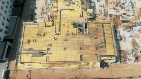 Dron view of builders working on a construction site 스톡 동영상 139089199