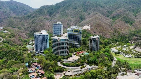 Dron view of luxury hotel and resort complex in an exclusive area of puerto Vídeos de archivo 336479475