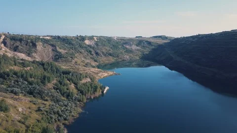 Drone 3 in 1 video, abandoned quarry, natural landscape Stock Footage 96595680