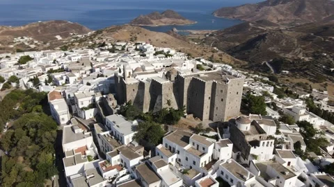 Drone 360 Around Monastery Reveal Patmos Island Cinematic Stock Footage 331661018