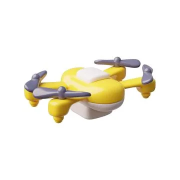 Drone 3D cartoon vector icon, realistic flying wireless quadcopter with remote Stock Illustration