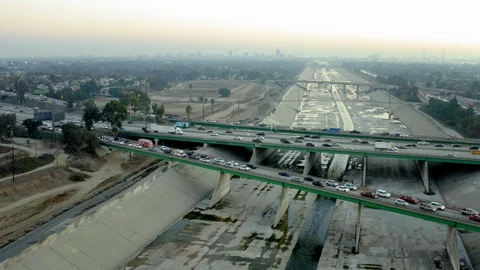 Drone 405 Freeway Long Beach 4K 24FPS Stock Footage 105283234