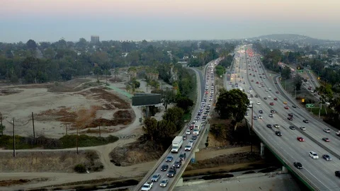 Drone 405 Freeway Long Beach 4K 24FPS Stock Footage 105283623