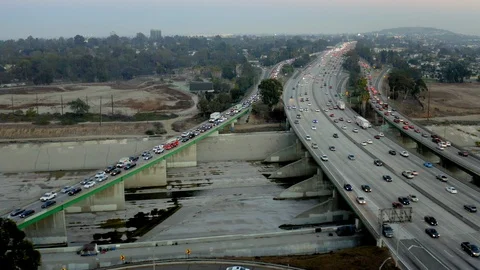 Drone 405 Freeway Long Beach 4K 24FPS Stock Footage 105283978
