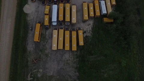 Drone 4k Aerial Video elementary school bus depot country abstract Stock Footage 79021212