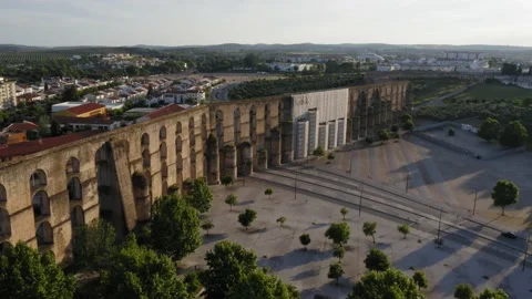 Drone 4k Aqueduct on sunset next to the city of Elvas Stock Footage 169704040