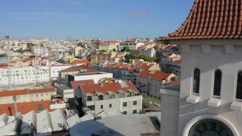 Drone 4k Clock Tower Building Aerial View Busy City 2 Stock Footage 169718924