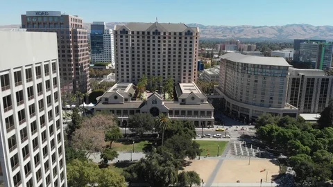 Drone 4K Downtown City San Jose California Fairmont Hotel (ungraded) Stock Footage