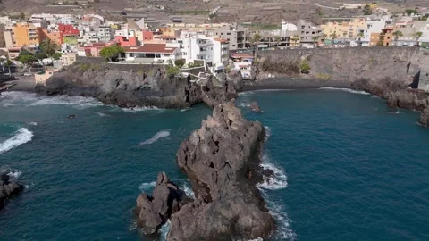Drone 4K Flight Along Volcanic Coast of Tenerife Stock Footage 318084078