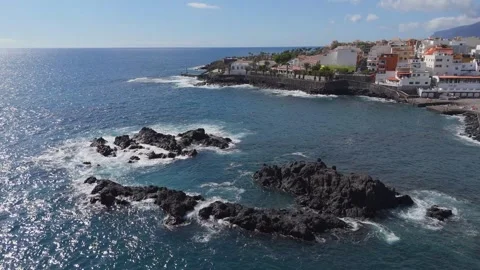 Drone 4K Flight Along Volcanic Coast of Tenerife Stock Footage 318084132
