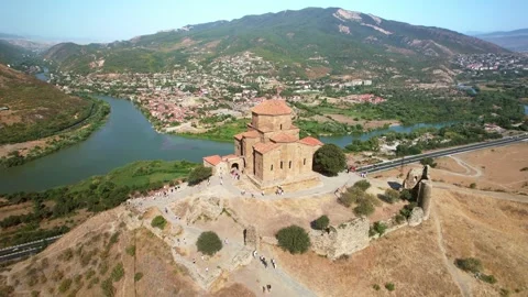Drone 4k Georgia. Jvari Monastery, Georgian Orthodox monastery near Mtskheta Stock Footage 223044197
