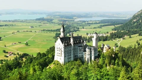 Drone 4k Neuschwanstein castle in Germany. fairytale Gothic landmark in Bavaria. Stock Footage 222631815