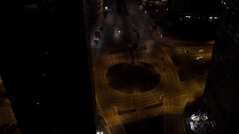 Drone 4k. Night view of city. Warsaw in Poland Video stock 129045274