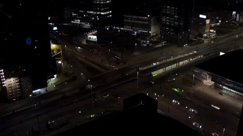 Drone 4k. Night view of city. Warsaw in Poland Video stock 129146475
