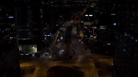Drone 4k. Night view of city. Warsaw in Poland Video stock 129148080