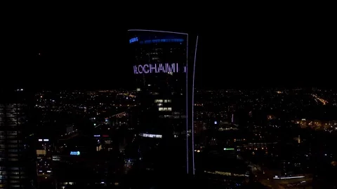 Drone 4k. Night view of city. Warsaw in Poland Video stock 129148474
