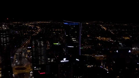 Drone 4k. Night view of city. Warsaw in Poland Video stock 129148486