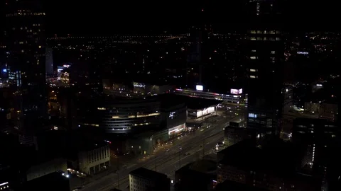 Drone 4k. Night view of city. Warsaw in Poland Video stock 129149161