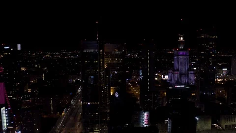 Drone 4k. Night view of city. Warsaw in Poland Video stock 129149190