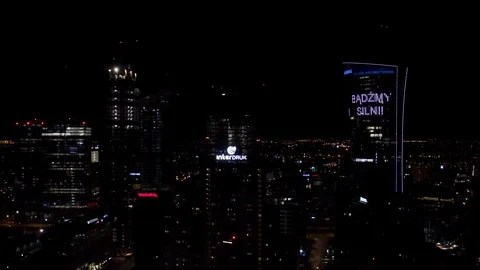 Drone 4k. Night view of city. Warsaw in Poland Video stock 129149557