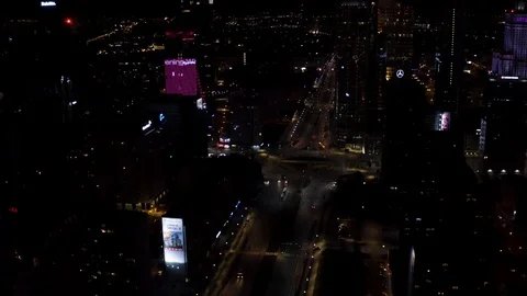 Drone 4k. Night view of city. Warsaw in Poland Video stock 129149574