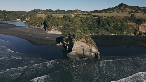 Drone 4k orbition three sisters rock formation New zealand Stock Footage 311310224