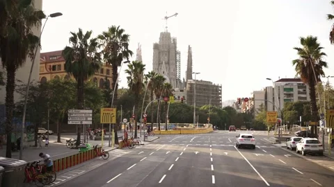 Drone 4k shot low angle. Street in Barcelona, Spain. Famous travel destination.  Stock Footage 222204040