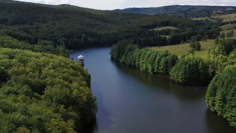 Drone 4k video of Trei Ape mountain lake in Semenic mountains Stock-Footage 144998637