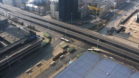 Drone 4k. View of city during Coronavirus. Warsaw in Poland Stock Footage 129039893