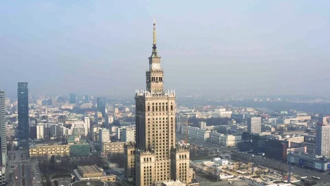 Drone 4k. View of city during Coronavirus. Warsaw in Poland Stock Footage 129039897