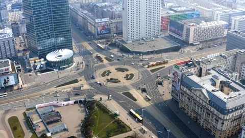 Drone 4k. View of city during Coronavirus. Warsaw in Poland Stock Footage 129039943