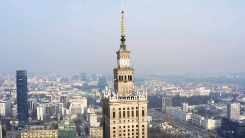 Drone 4k. View of city during Coronavirus. Warsaw in Poland Stock Footage 129040104