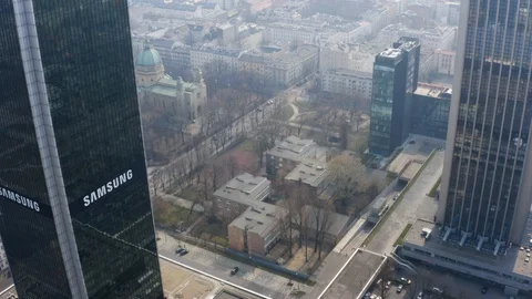 Drone 4k. View of city during Coronavirus. Warsaw in Poland Stock Footage 129040217