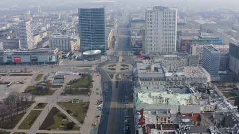 Drone 4k. View of city during Coronavirus. Warsaw in Poland Stock Footage 129040310