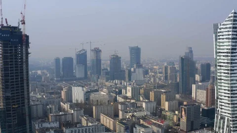 Drone 4k. View of city during Coronavirus. Warsaw in Poland Stock Footage 129040409