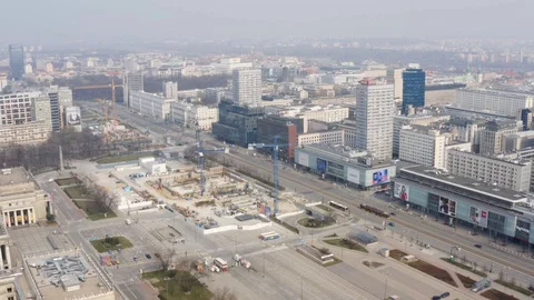 Drone 4k. View of city during Coronavirus. Warsaw in Poland Stock Footage 129040419