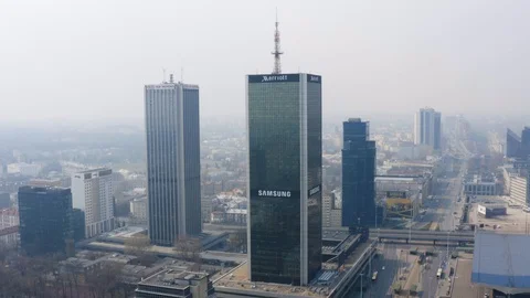 Drone 4k. View of city during Coronavirus. Warsaw in Poland Stock Footage 129040803