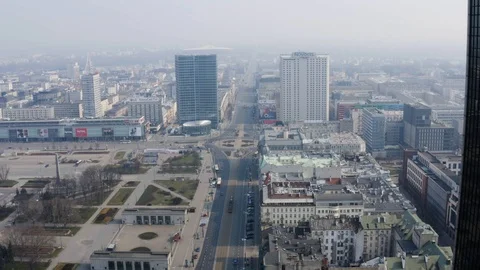 Drone 4k. View of city during Coronavirus. Warsaw in Poland Stock Footage 129040840