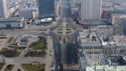 Drone 4k. View of city during Coronavirus. Warsaw in Poland Stock Footage 129040892