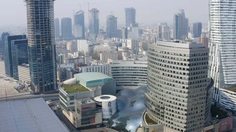 Drone 4k. View of city during Coronavirus. Warsaw in Poland Stock Footage 129040971