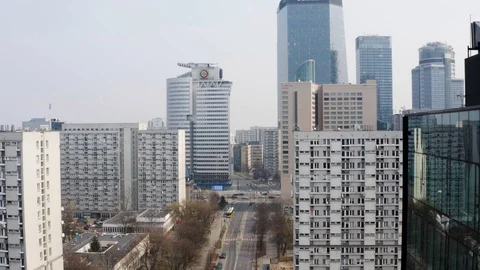 Drone 4k. View of city during Coronavirus. Warsaw in Poland Stock Footage 129041108