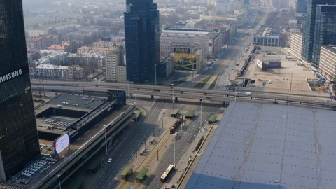 Drone 4k. View of city during Coronavirus. Warsaw in Poland Stock Footage 129041129
