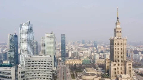 Drone 4k. View of city during Coronavirus. Warsaw in Poland Stock Footage 129041153