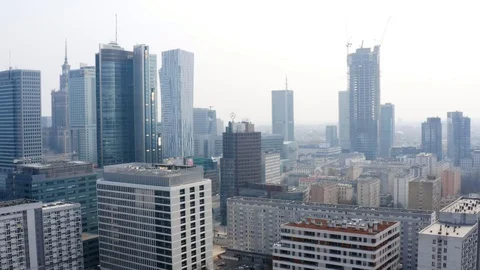 Drone 4k. View of city during Coronavirus. Warsaw in Poland Stock Footage 129041294