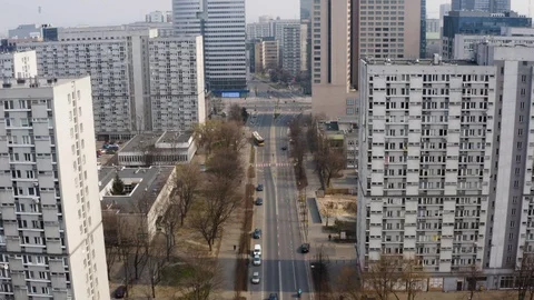 Drone 4k. View of city during Coronavirus. Warsaw in Poland Stock Footage 129041309