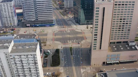 Drone 4k. View of city during Coronavirus. Warsaw in Poland Stock Footage 129041389